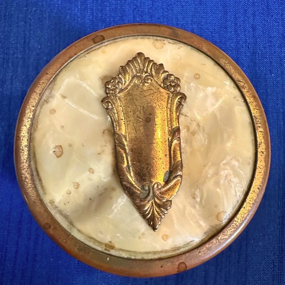 Vintage Glass Vanity Jar with Celluloid & Brass Top